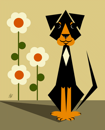 Coonhound sitting by flowers illustration