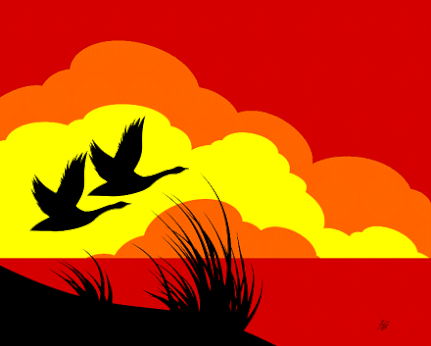 Flying geese at sunset