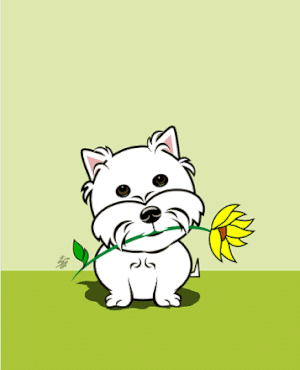 West Highland Terrier holding flower dog cartoon
